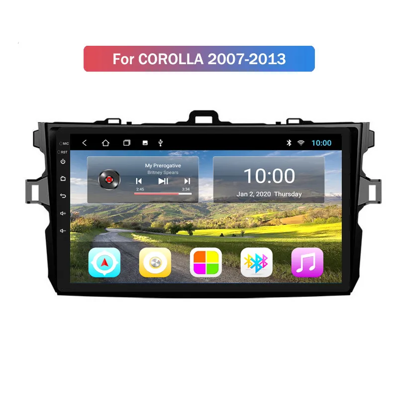 2G RAM 10 tums bil DVD Video för Toyota Corolla 2010-2013 Multimedia Radio Stereo System Android