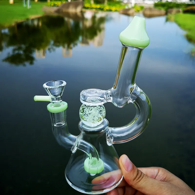 Glow In The Dark Ball Mini Verre Bong Narguilés Fendu Donut Perc Huile Rigs Pomme De Douche Dab Rig 14mm Joint Vert Violet Tuyaux D'eau Bol