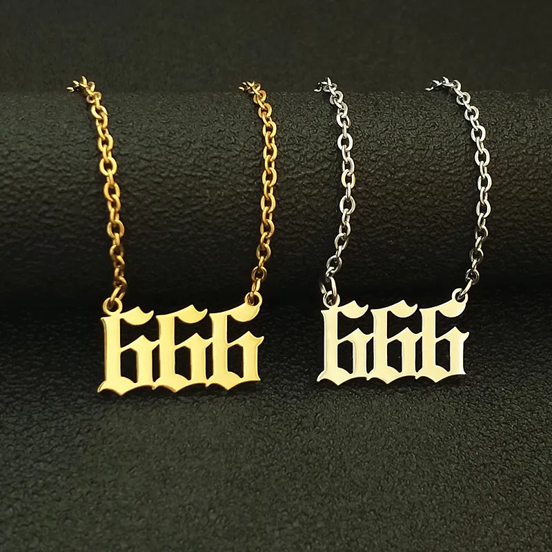 Roestvrij staal nummer kettingen hangers voor vrouwen mannen gothic 666 goud zilver lange ketting mannelijke vrouwelijke ketting mode-sieraden