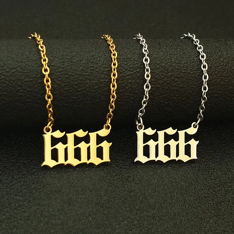 Edelstahl Anzahl Halsketten Anhänger Für Frauen Männer Gothic 666 Gold Silber Lange Kette Männlich Weiblich Halskette Mode Schmuck