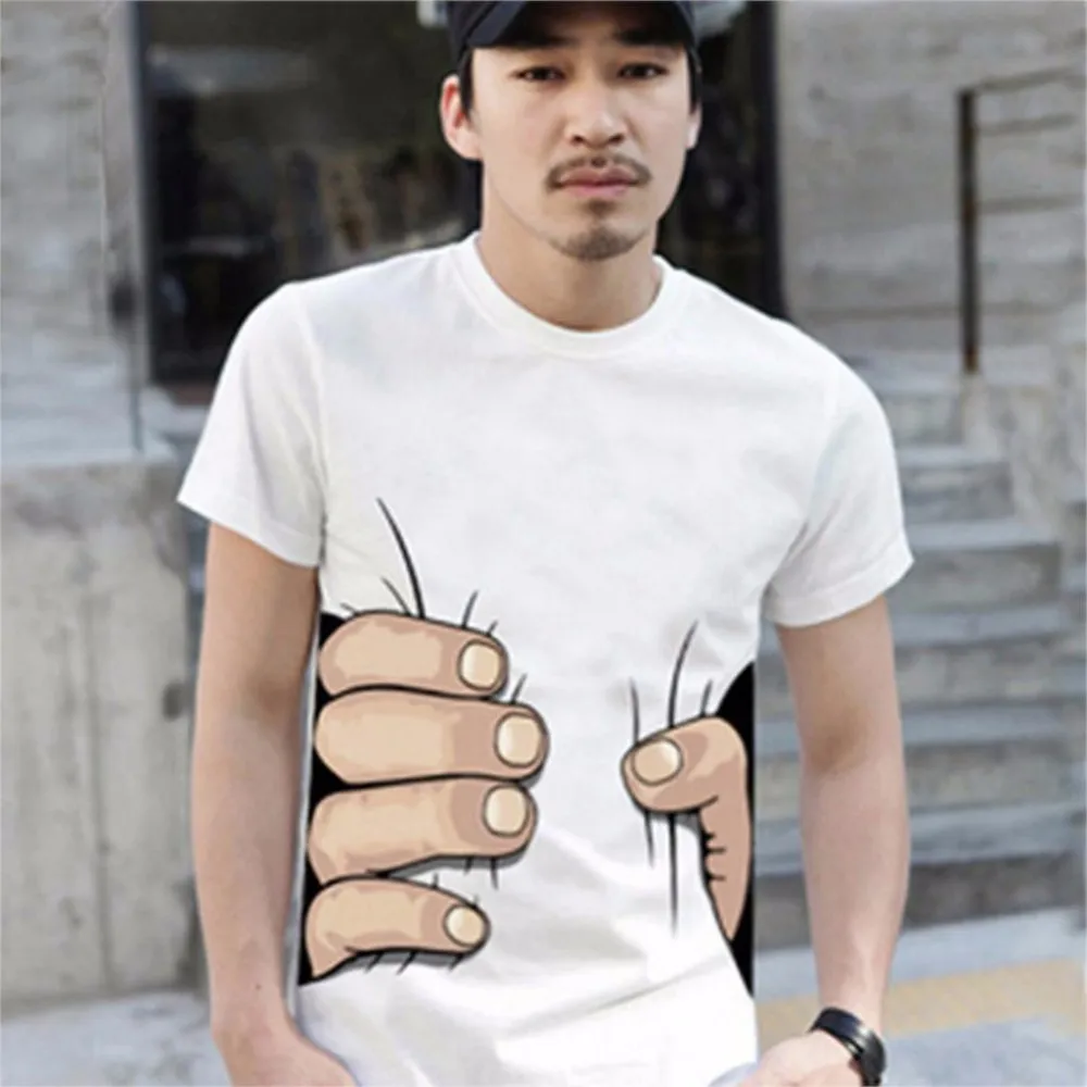 2019 été tout nouveau hommes 3D grande main à manches courtes coton t-shirt respirant O cou hauts à la mode t-shirt drôle pas cher Z