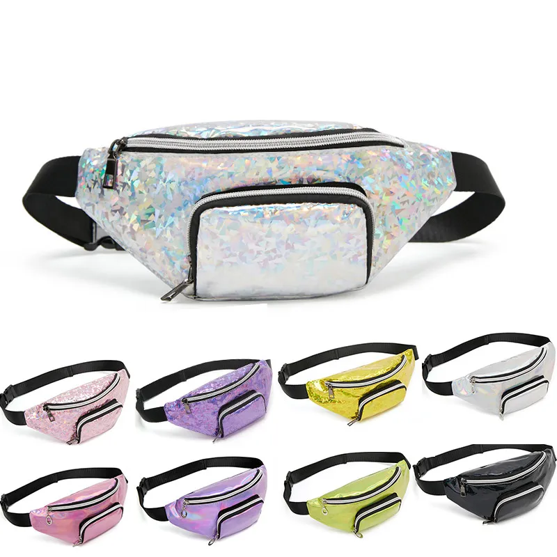 Cekiny Holograficzna Fanny Pack Kobieta Moda Waist Pack Damska Laserowa Chest Talii Torba Dziewczyny Torba Pas Travel Bum 2019 Nowy