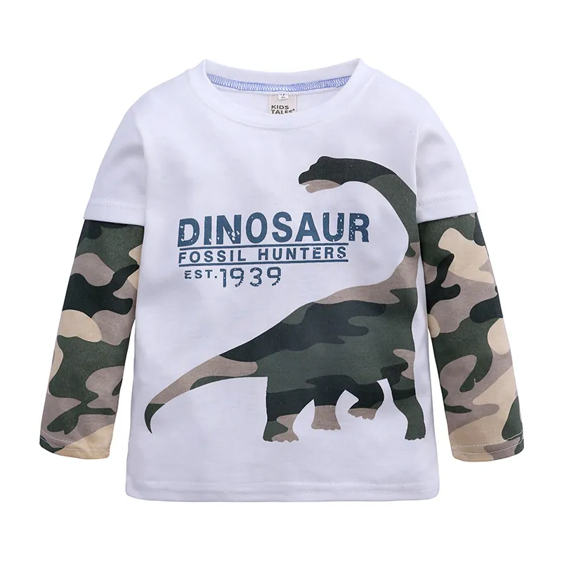 Yeni Bahar Sonbahar Bebek Boys Dinozor tişört Çocuk Uzun Kollu Pamuk Tee Çocuk Karikatür Dinosuar 14381 Tops