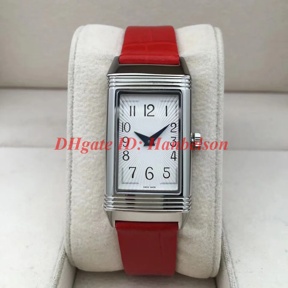 NUEVOS relojes 3352420 relojes rectangulares de diamantes para mujer REVERSO Caja de alta calidad con función de tapa Correa de cuero Reloj de pulsera de cuarzo 224v