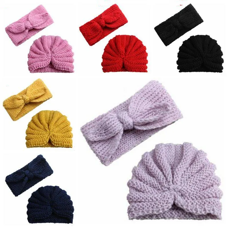 Vinterskalle kepsar barn virka keps utomhus baby beanie kanin öra huvudband tjejer ull stickade hattar hårband hatt tillbehör azyq6825