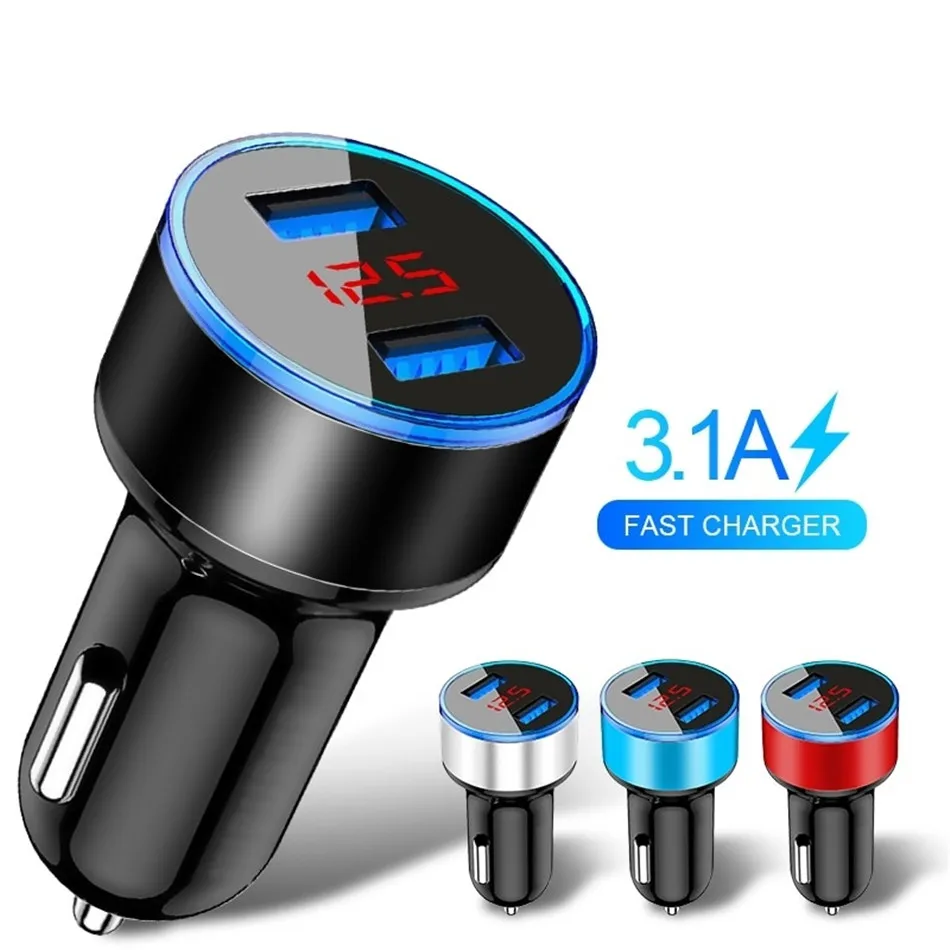 3.1A Dual USB Car Charger With LED Display Universal Mobile Phone Car