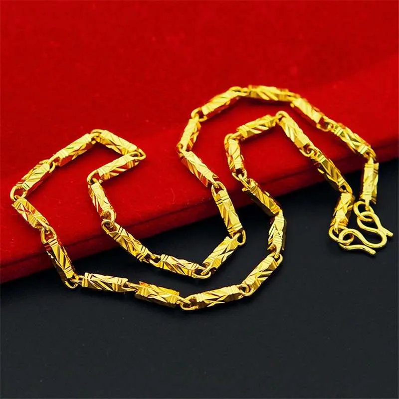 24K Gold Men039S 5 mm Hexagonal Chain Colorplated Goldplated Bamboo Necklace Vietnam Sand Gold Necklace7904901