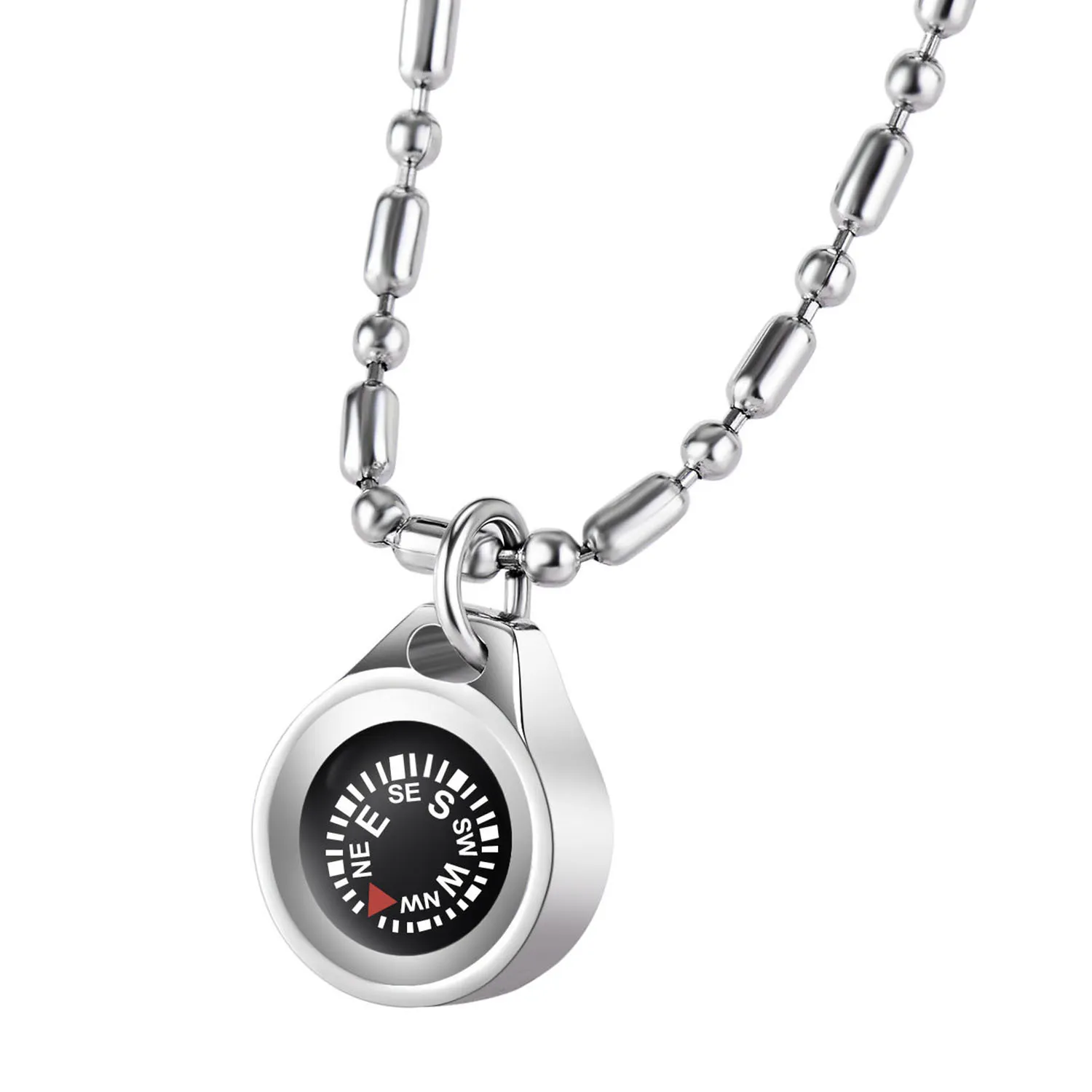 Functional Mens Necklace with Rudder Compass Pendant, Stainless
