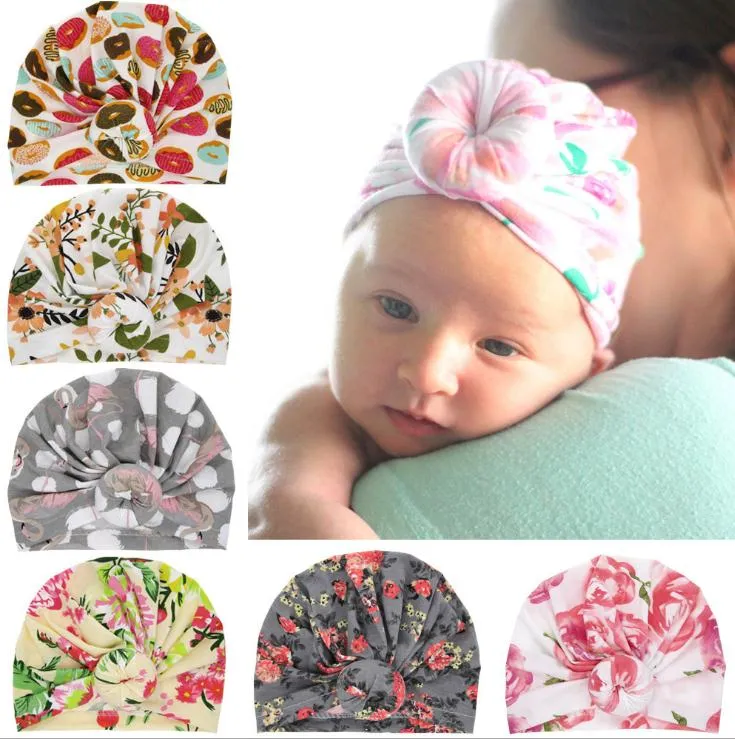 Europe Infantile Bébé Filles Chapeau Noeud Fleur Chapeaux Enfant Toddler Enfants Bonnets Turban Donuts Florals Chapeaux Enfants Accessoires 14596