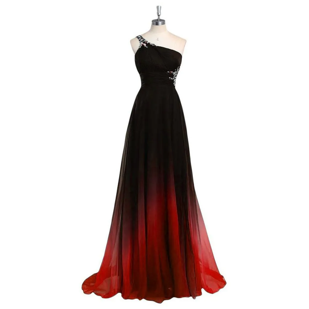 2019 nyaste färgglada chiffong långa gradient kväll klänningar med golv längd pärlstav kristaller ombre formell prom party gown vestido longo al29