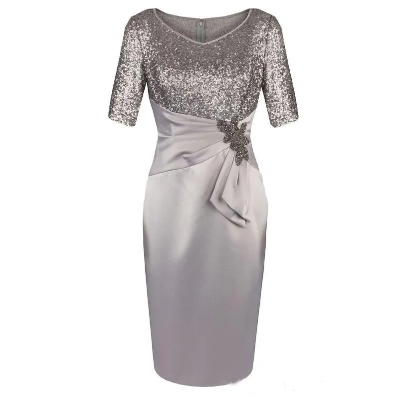 Sequin Knee-Length dress for Wedding with Half Sleeves and V-Neckline - Perfect for Wedding Guests, Evening Parties, and Groomsmen Sequin Knee-Length dress for Wedding with Half Sleeves and V-Neckline - Perfect for Wedding Guests, Evening Parties, and Groomsmen