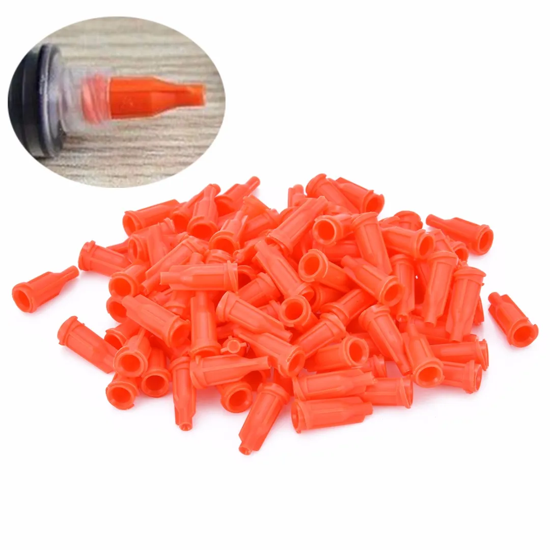 100PCS / LOT Sprut Tips Kepsar Orange Injektor Lim Dispenser Dispensering Nål Tätningsplugg