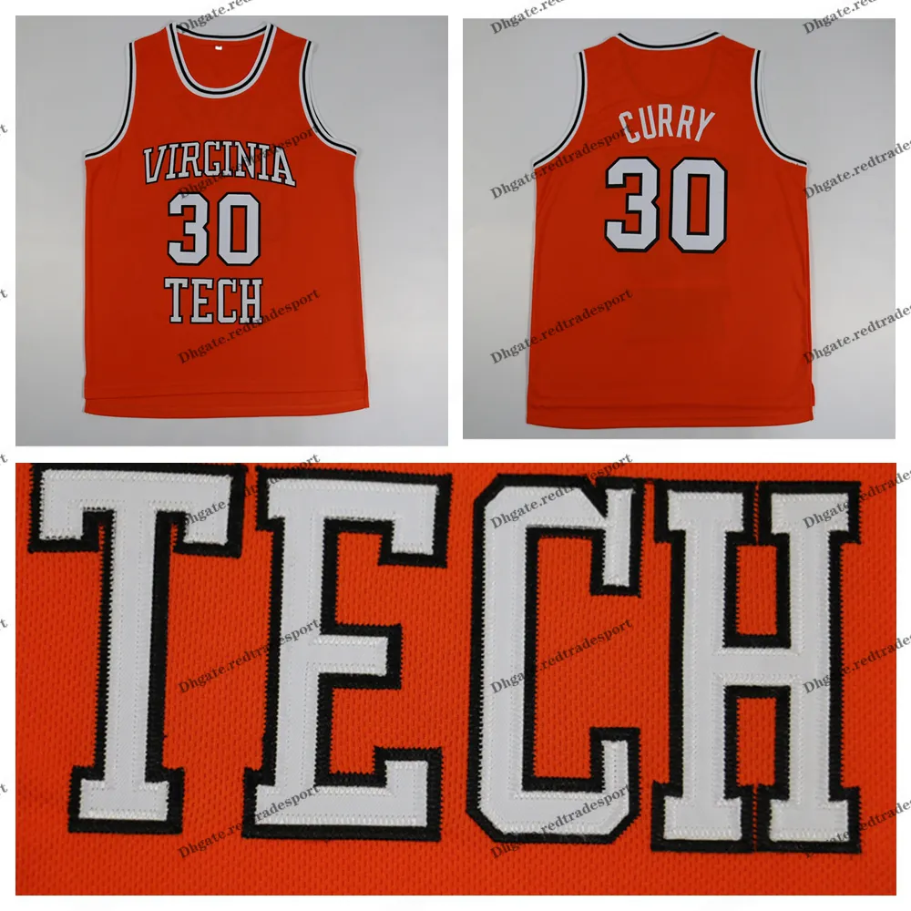 Mi08 Mens Vintage Dell Curry 30 Virginia Tech Hokies College Baloncesto Jerseys Naranja NCAA Camisas cosidas S-XXL