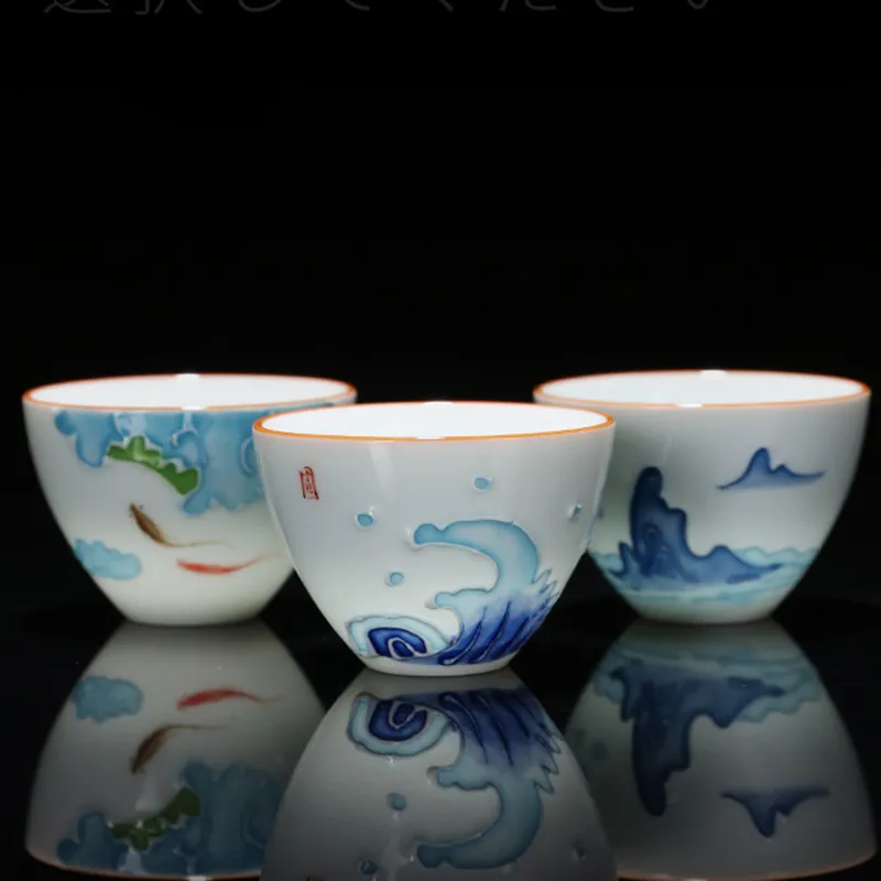 Drinkware Ceramic Pu'er Tea Cup Fish Small Tea Bowl Högkvalitativ porslin TEA Cup