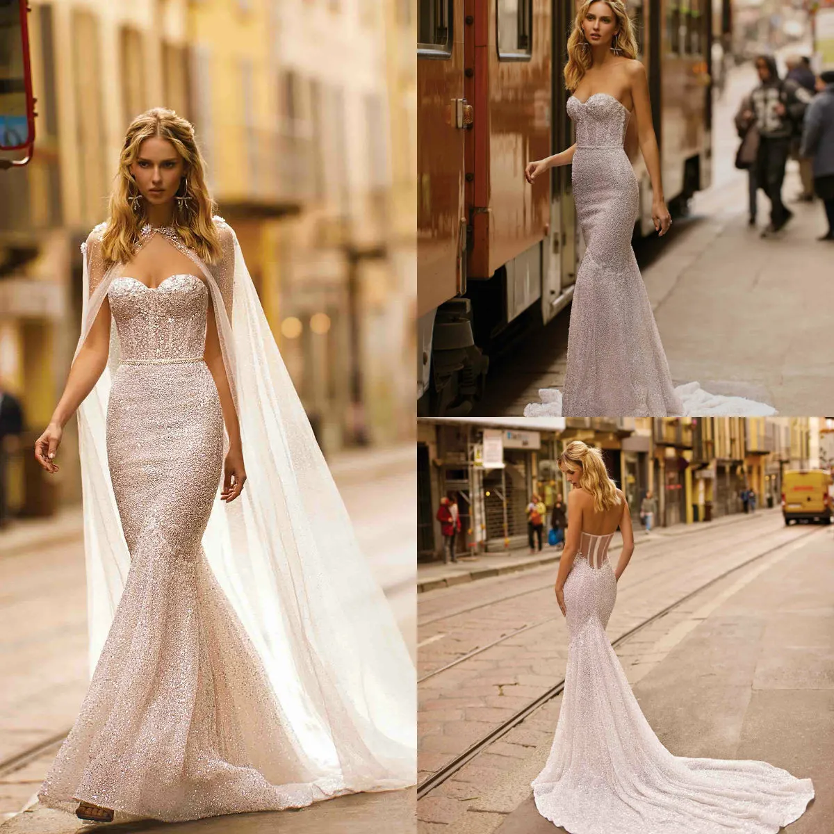 Berta 2020 Mermaid Wedding Dresses with Wrap Sweetheart Lace Sequined Bridal Gowns Exposed Boning Sexy Beach Wedding Dress robes