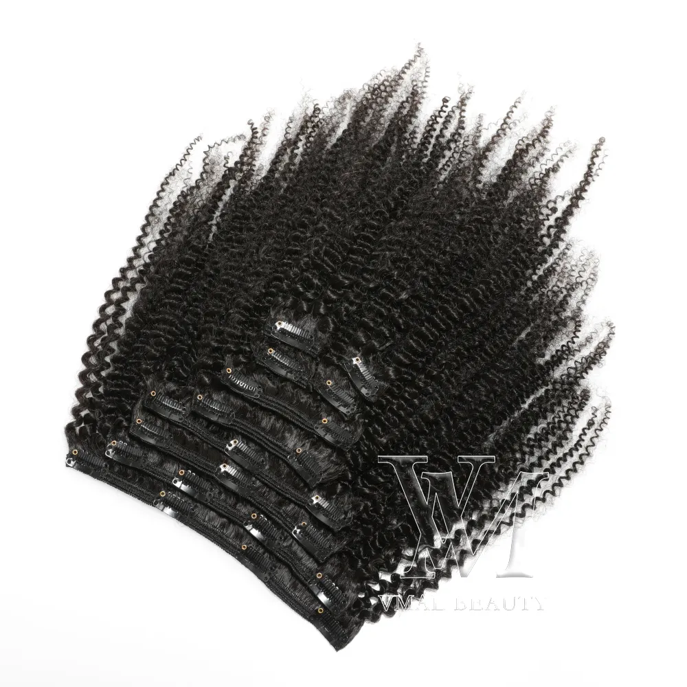 VMAE Peruanisches Afro-Kinky-Lockiges 4A-Clip-in-Haarverlängerung, afroamerikanisches menschliches Naturhaar, 120 g, 140 g, 160 g, 4A-Clip-in-Haar