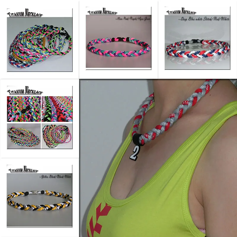 Wholesale - 400PCS/Lot Baseball Sports Titanium 3 Rope Braided Dark Blue Orange White Sport GT Necklace