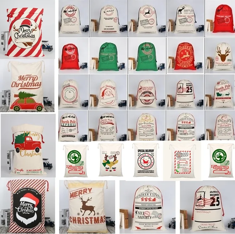Weihnachtstaschen, große organische schwere Leinentasche, Weihnachtsmann-Sack, Kordelzugbeutel mit Rentieren, Weihnachtsmann-Sack und Taschen für Kinder, 36 Stile