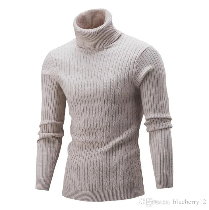 Mens Casual Sweaters 5 Colors Ribbed Turtle Neck Pullovers Long Sleeve Solid Sweater for Autumn and Winter