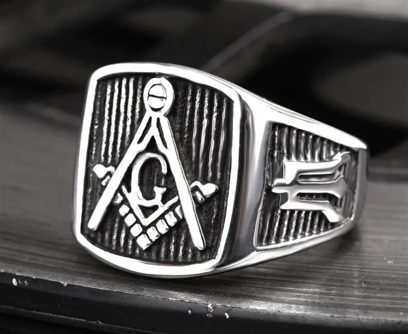 316 Titanium Stainless steel Masonic Free Mason Ring Gold Silver Solid back AG emblem signet rings Freemason Jewelry for men