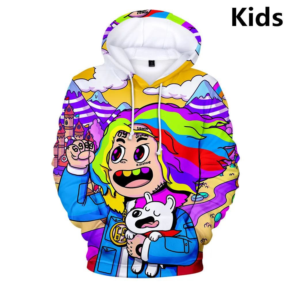 2 à 13 ans enfants sweats à capuche 6IX9INE 3D sweat à capuche imprimé garçon/fille personnalité à manches longues mignon sweat Hip Hop enfants vêtements