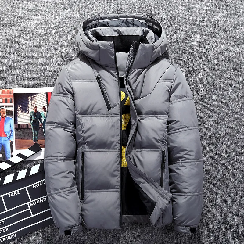 Offre spéciale 2019 hiver hommes blanc duvet de canard veste de haute qualité décontracté coupe-vent chaud vestes et manteaux Slim Fit gris Parkas