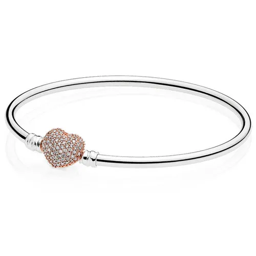 NIEUWE 100% 925 Sterling Zilver Rose Gold Heart Armband Clear CZ Charm Bead Fit Armband DIY Sieraden Gift De fabriek Groothandel Negen