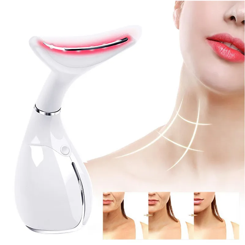 Recarregável Neck Massager Beauty LED Photon Luz vibração da pele Dispositivo Aperte Anti-rugas remoção máquina Pescoço Lifting