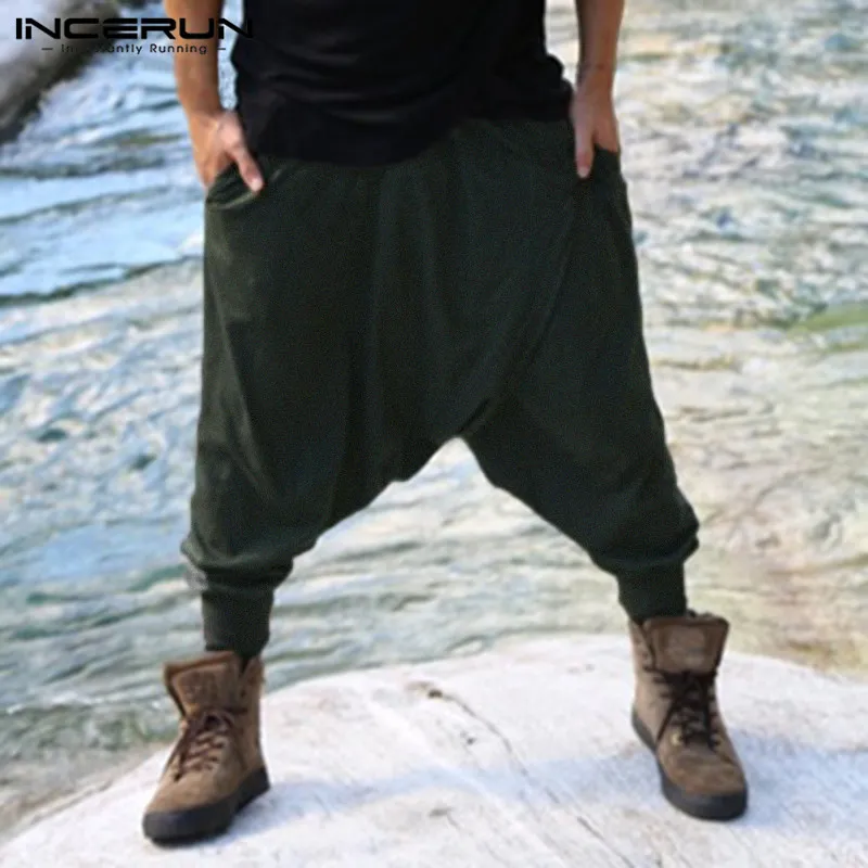 Chique heren kruis-broek mannelijke harembroek hiphop baggy ninja broek losse fitness low drop kruisbroek cool punk dans pantalon