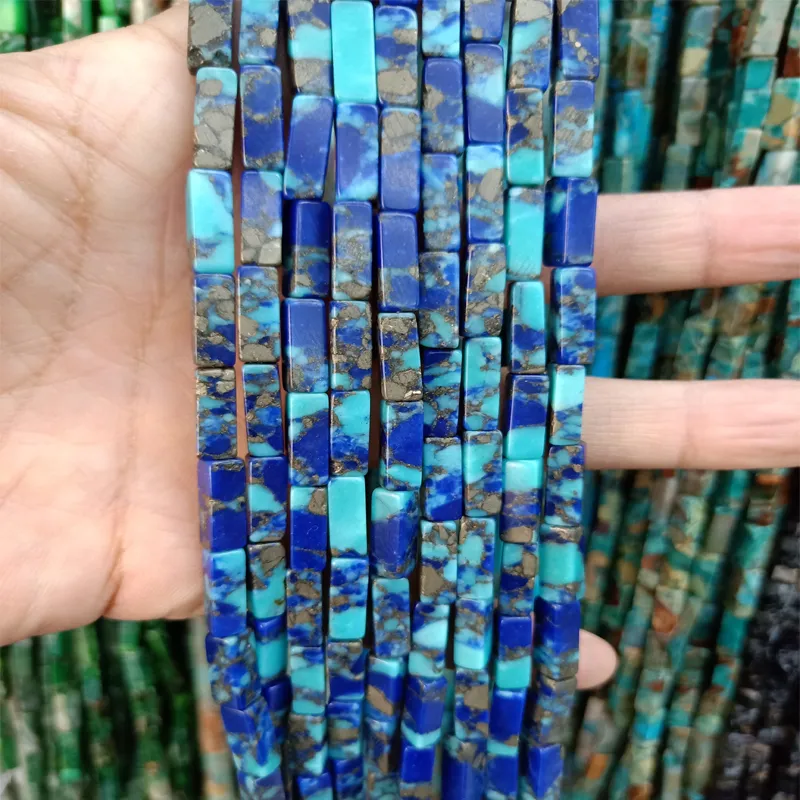 4x13mm 자연 청금석 Lazuli는 청록색 돌 구슬을 추가한다 직사각형 바다 퇴적물 보석 만들기를위한 제국 재규어 돌 구슬