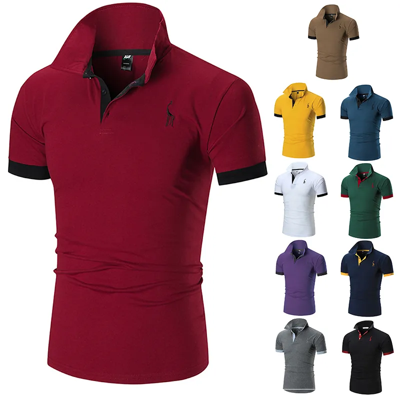 2020ss Polo Mens Clothing Poloshirt Shirt Men Cotton Blend Short Sleeve Casual Breathable Summer Breathable Solid Clothing Purple Size M-5XL