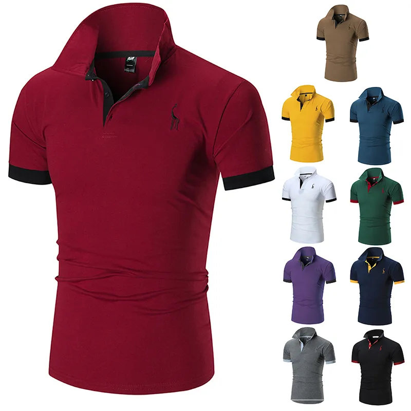 2020SS Polo Mens Camisa Poloshirt Men Cotton Blend Manga curta Casual respirável verão respirável Roupas sólidas Tamanho roxo M-5xl