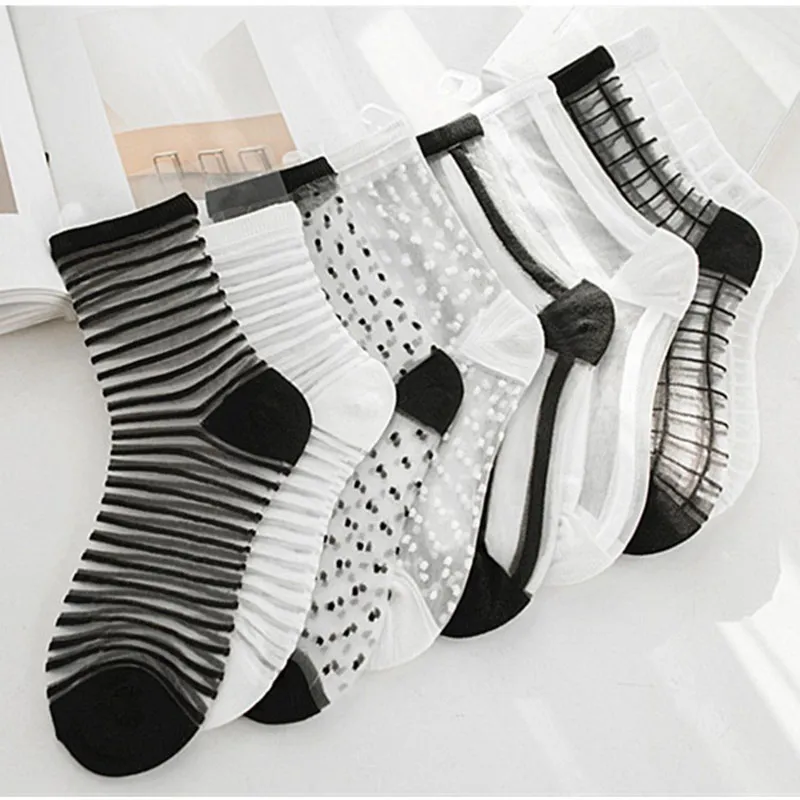 FRILL TIM Oddychające Szklane Skarpety Kryształowe Przezroczyste Kostki Sheer Shees Socks Free Shpping 10 Style