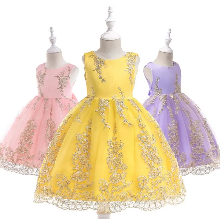 Crianças de verão Lace Tulle Pageant Dress Flor Girls Galze Gaze Bordado Floral Vestido formal 2019 Vestido de princesa do verão novo Y1106