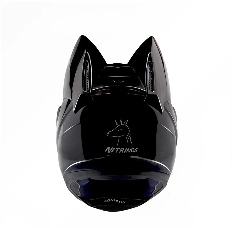 NTS-003 NITRINOS Marca capacete de motocicleta rosto inteiro com orelhas de gato Personalidade Capacete de gato Moda Capacete de motocicleta tamanho M L XL XXL234L