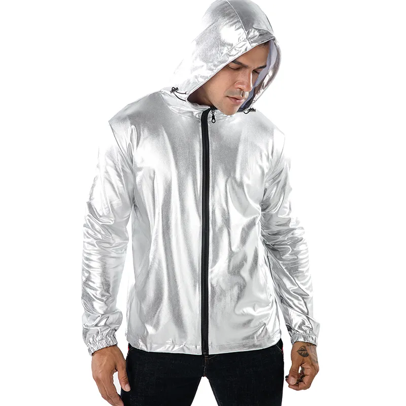 New 2019 Spring Mens Shiny Silver And Golden Jacket Fashionable