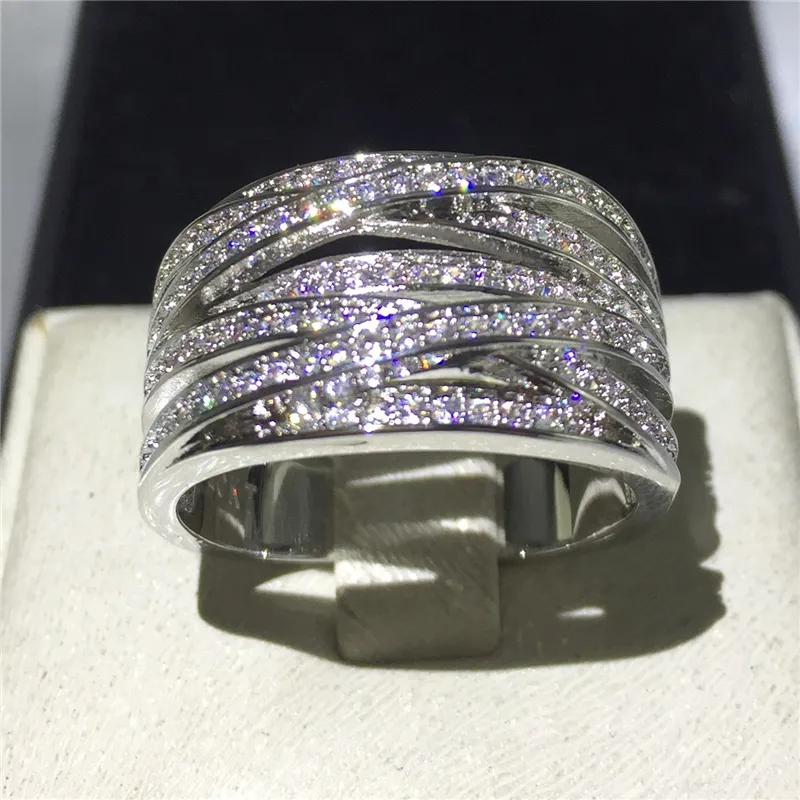 Vecalon Luxury Smycken Pave Set 150pcs Simulera Diamond CZ Bröllopsband Ring för kvinnor 10kt vitguldfylld kvinnlig fingerring