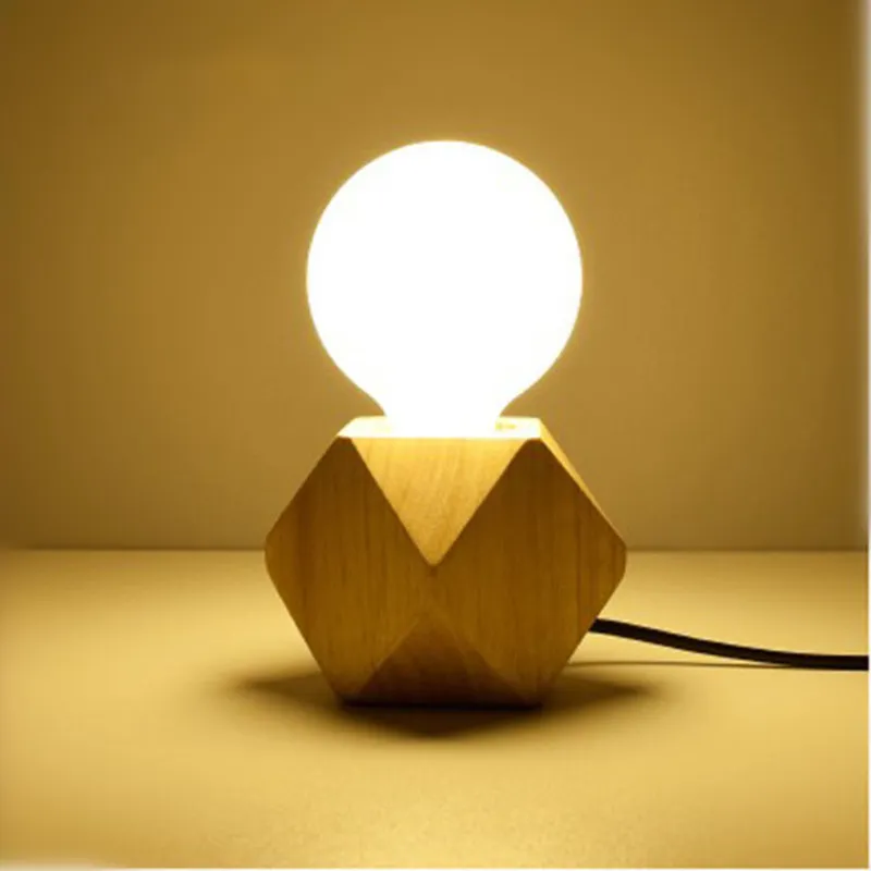 Creative Rhombus Square Table Lamps Nordic Solid Wood Desk Lamp Retro Study Living Room Bedroom Bedside Light without bulb