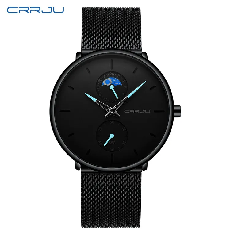 Erkek Kol Saati Crrju Fashion Mens Business Casual Watches 24 Hrs Unique Design Quartz Watch Mesh Waterproof Sport Wristwatch