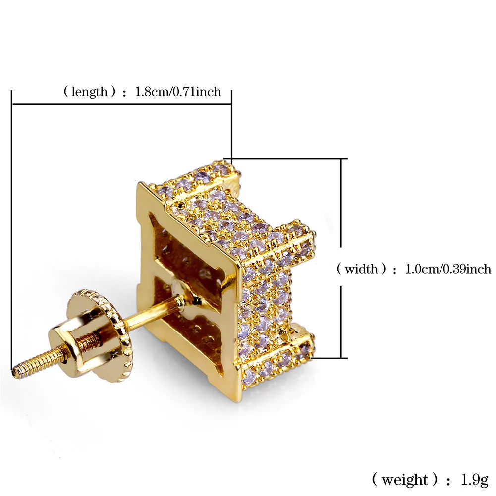 Femmes de luxe Designer Square Diamond Stud Oreilles Mentes Gold Bring Bling Iced Out Boucles d'oreilles Hip Hop Bijoux Fashion Accessoires 21090012