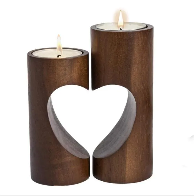 En gros en bois doux coeur bougeoir décoration de mariage de table bougeoirs créatif en bois carré lampe à thé bougeoir