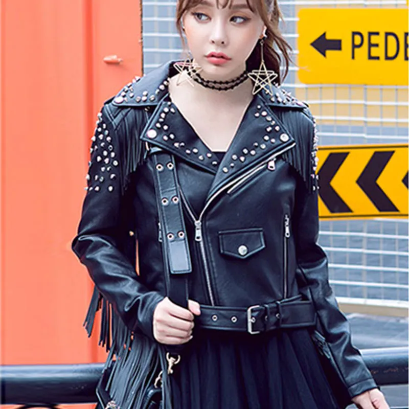Short black leather jacket womens sales