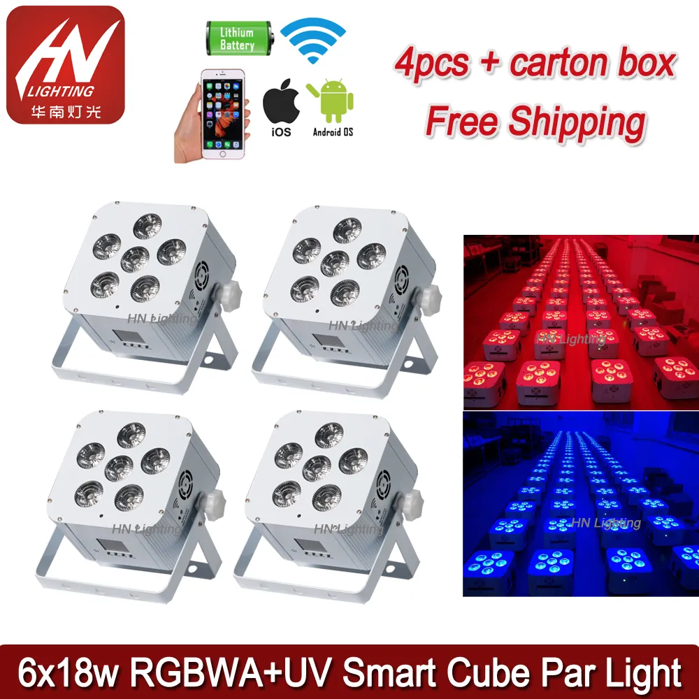 4pcs 배터리 작동 Led 큐브 파 조명 6x18w RGBWA UV 6in1 무선 웨딩 DJS uplighting 파티 wifiremote 제어