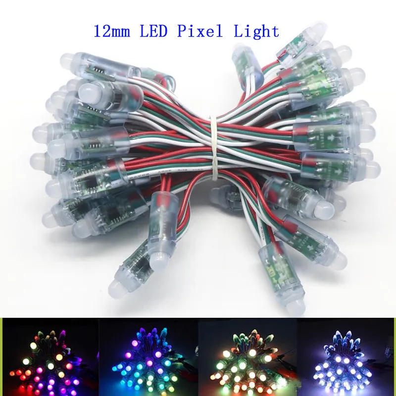 WS2811 LED Pixels modulsträng 12mm Fullfärg Individuellt adresserbart Digital RGB LED-rep Ljus DC5V IP68 Vattentät