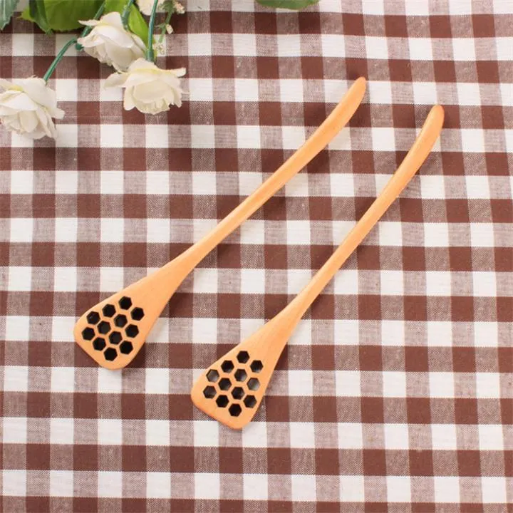 Natural Wood Honey Spoon High Quality Carved Honeycomb Pattern Long-Handled Coffee Milk Tea Stir Bar Kitchen Dining Utensils hot