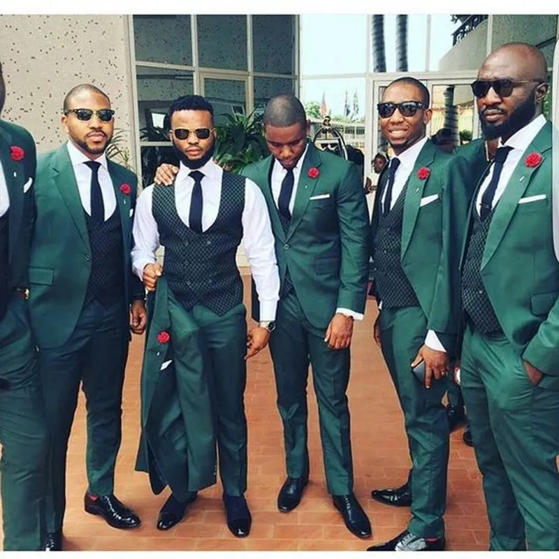 Dark Green Groom Tuxedos 2019 Notched Lapel Mens Business Suit ...