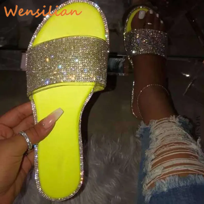 Sandalias de verano para Mujer 2020, zapatos para Mujer, Sandalias planas con diamantes de imitación, zapatos de playa a la moda, Sandalias para Mujer, Sandalias para Mujer