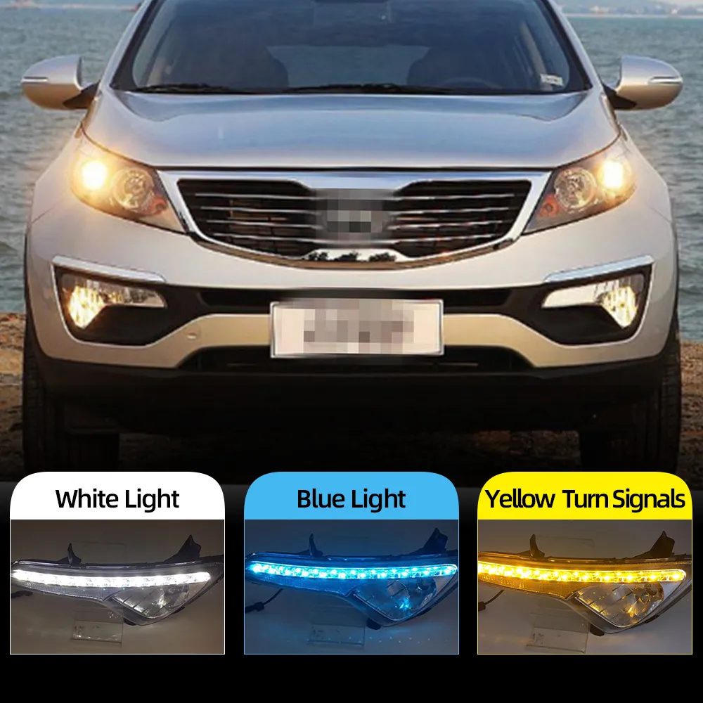 2st LED DRL DAYTIME Running Light for Kia Sportage 2010 2011 2012 2013 2014 Fog Lamp Cover Daylight With Yellow Turning
