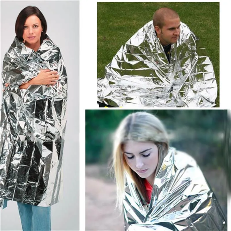 Emergent Blanket Lifesave seco ao ar livre primeiros socorros sobreviver Quente térmica de calor Resgate Mylar Kit Bushcraft Tratamento Space Camp Foil