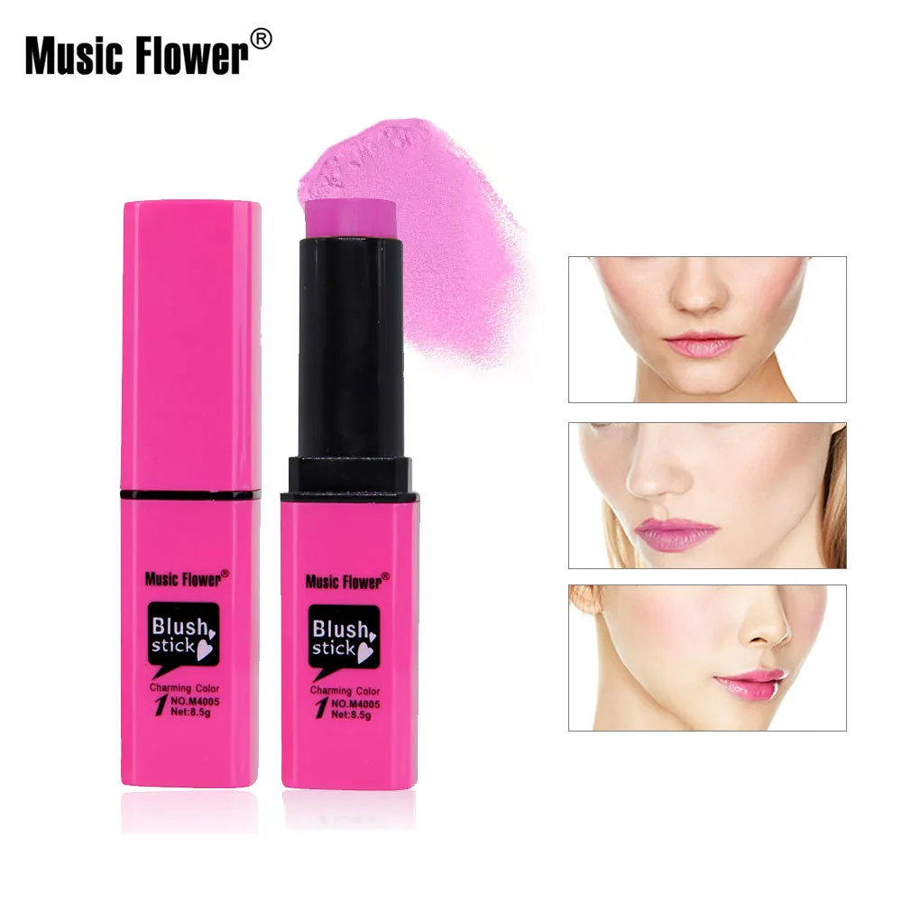 Music Flower Charming Cream Blush Stick Rouge Lätt att bära Långvarig Vattentät Blusher Rosa ansiktsmakeup